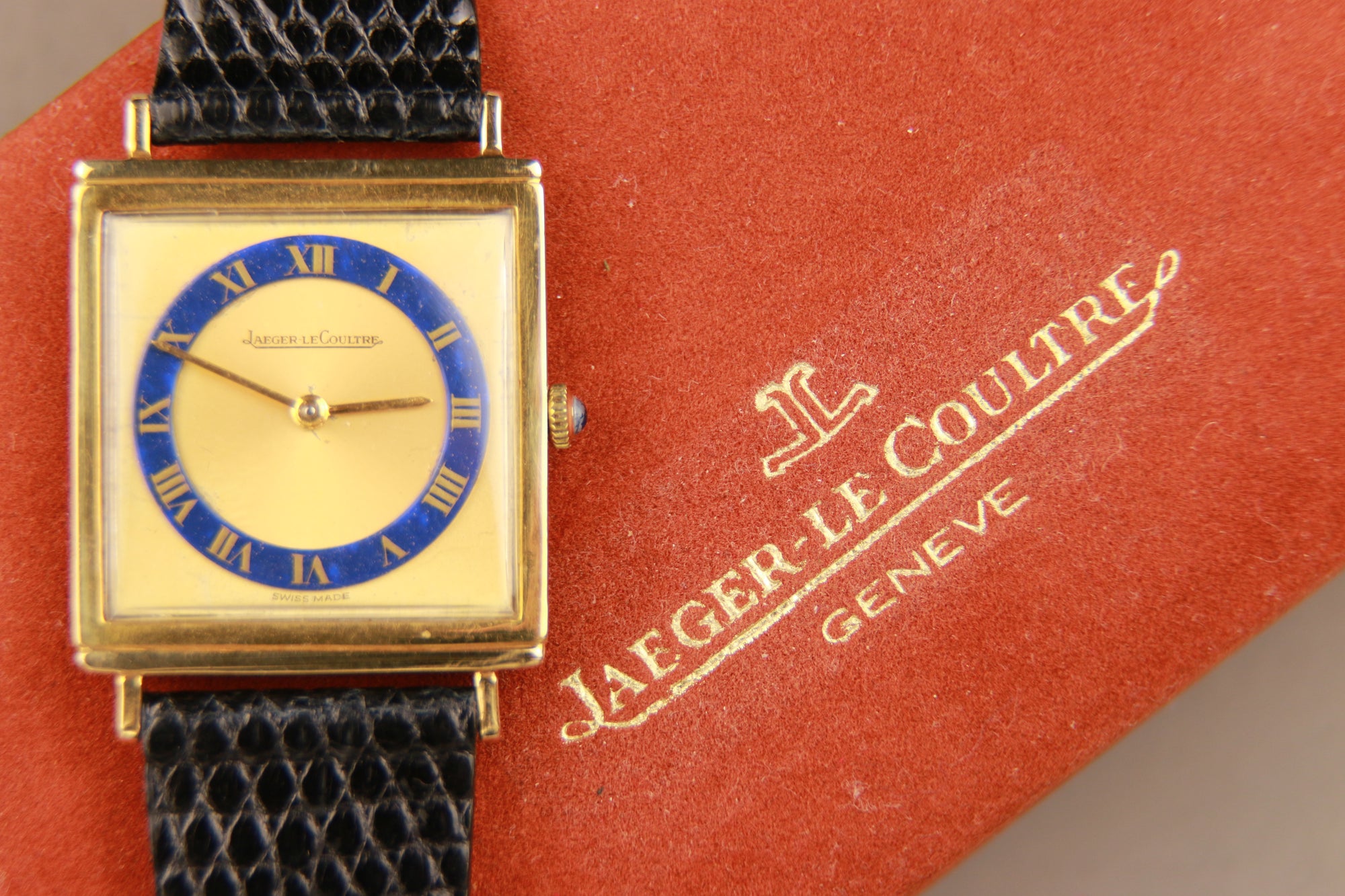 Jaeger Le Coultre 18k Gold Tank- Lapis Dial